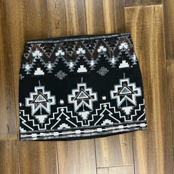 Express Factory Black& White Mini Sequin Skirt Art Deco Geometric Y2K Monochrome - Picture 2 of 9